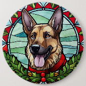 Badge Rond 15,2 Cm Berger allemand en verre tendu Noël (Devant)