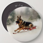 Badge Rond 15,2 Cm Berger allemand neige de Noël hiver (Devant & derrière)