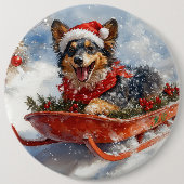 Badge Rond 15,2 Cm Berger belge en luge Laisser neiger Noël (Devant)