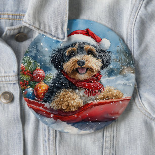 Badge Rond 15,2 Cm Bernedoodle Chien dans la corniche Laisser neiger