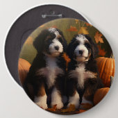 Badge Rond 15,2 Cm Bernedoodle Chiot Automne Citrouille de plaisir (Devant & derrière)