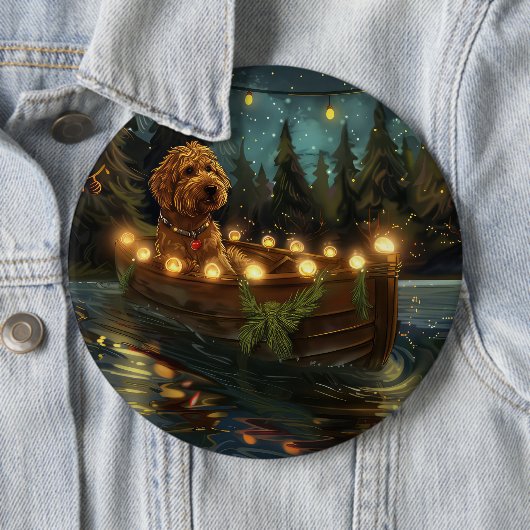 Badge Rond 15,2 Cm Bernedoodle Noël Festival Voyage (En situation)