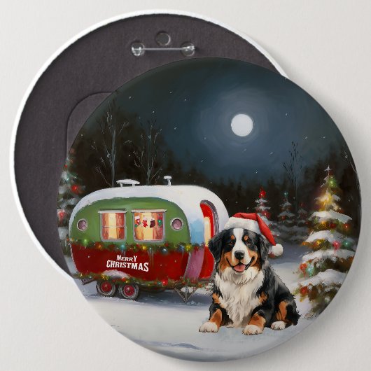 Badge Rond 15,2 Cm Bernese Mountain Caravan Christmas Adventure (Devant & derrière)