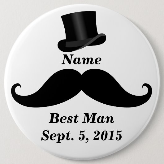Badge Rond 15,2 Cm Best Man Mustache and Top Hat Pin-back Button (Devant)