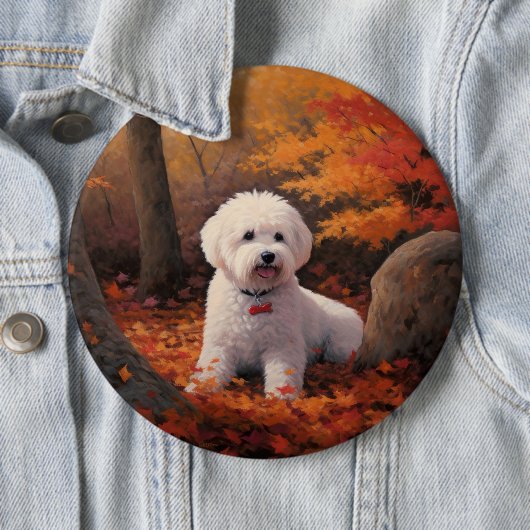 Badge Rond 15,2 Cm Bichon Frise à l'automne Feuilles automne Inspire (En situation)