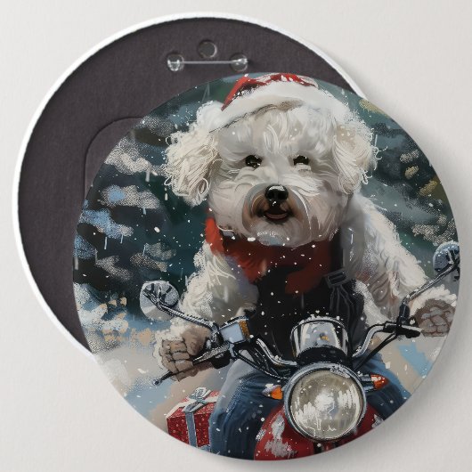 Badge Rond 15,2 Cm Bichon Frise Chien équitation Moto Noël (Devant & derrière)