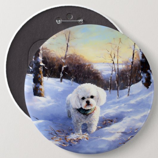 Badge Rond 15,2 Cm Bichon Frise Laisser neiger Noël (Devant & derrière)