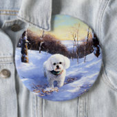 Badge Rond 15,2 Cm Bichon Frise Laisser neiger Noël (En situation)