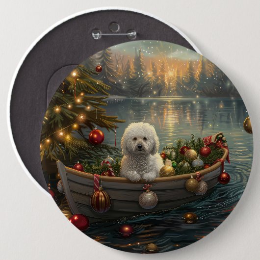 Badge Rond 15,2 Cm Bichon Frise Noël Festive Voyage (Devant & derrière)