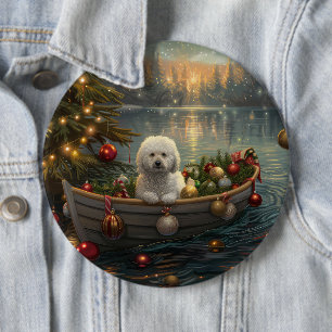 Badge Rond 15,2 Cm Bichon Frise Noël Festive Voyage