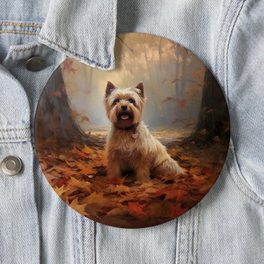 Badge Rond 15,2 Cm Biewer Terrier à l'automne Leaves automne Inspire (En situation)