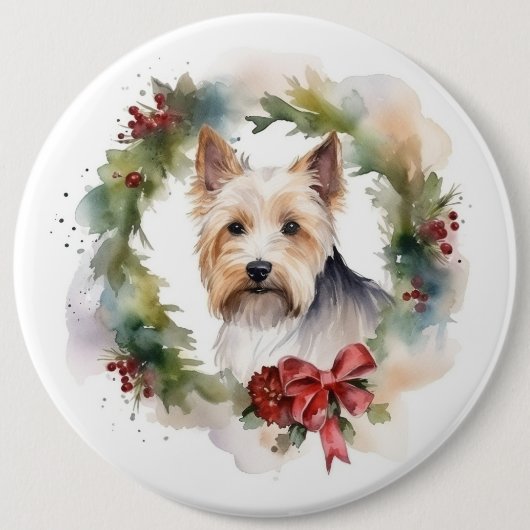 Badge Rond 15,2 Cm Biewer Terrier Noël Wreath Festive Pup (Devant)