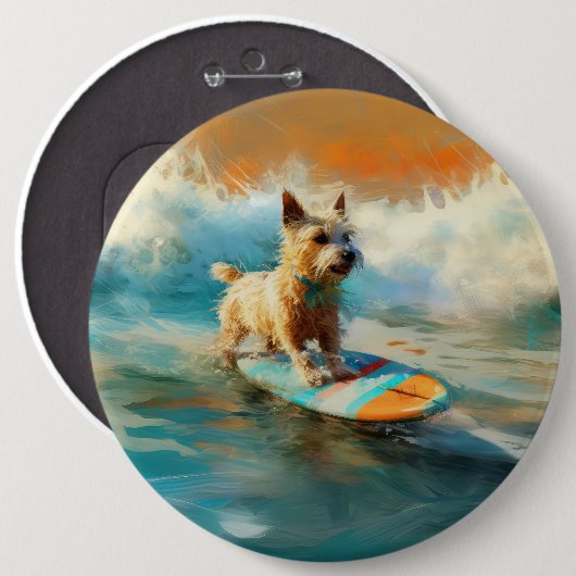 Badge Rond 15,2 Cm Biewer Terrier Plage Surf Peinture (Devant & derrière)