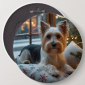 Badge Rond 15,2 Cm Biewer Terrier With Christmas Lights Holiday (Devant & derrière)