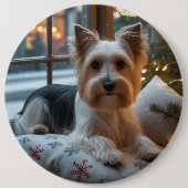 Badge Rond 15,2 Cm Biewer Terrier With Christmas Lights Holiday (Devant)