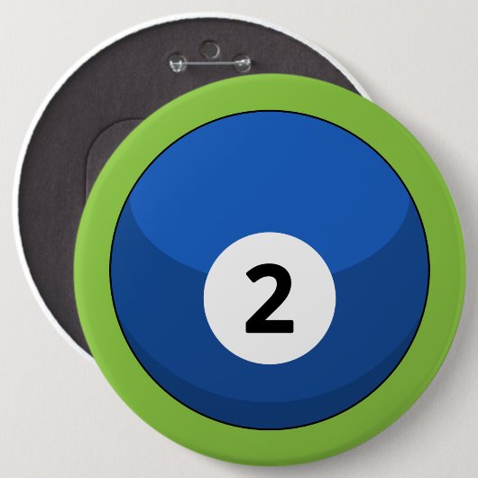 Badge Rond 15,2 Cm Billard bleu numéro deux (Devant & derrière)