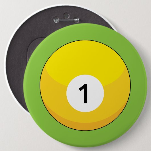 Badge Rond 15,2 Cm Billard jaune numéro un (Devant & derrière)
