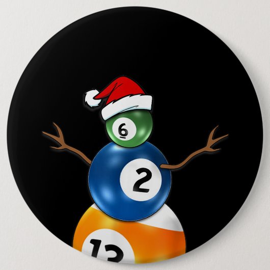 Badge Rond 15,2 Cm Billard Noël Snowman Avec Ballons De Table De Bill (Devant)