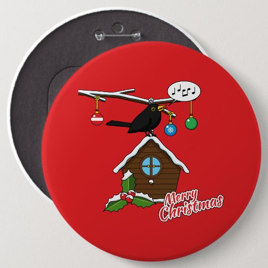 Badge Rond 15,2 Cm Bird House Joyeux Noël (Devant & derrière)