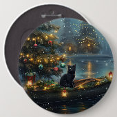 Badge Rond 15,2 Cm Black Cat Noël Festive Voyage (Devant & derrière)