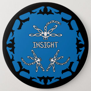 Badge Rond 15,2 Cm Bleu, Brow 3e Oeil Chakra "Insight" libellules