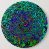 Badge Rond 15,2 Cm Bleu marbré et Aquamarine Abstrait rétro tourbillo (Devant)