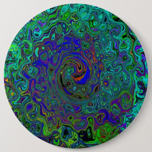 Badge Rond 15,2 Cm Bleu marbré et Aquamarine Abstrait rétro tourbillo (Devant)