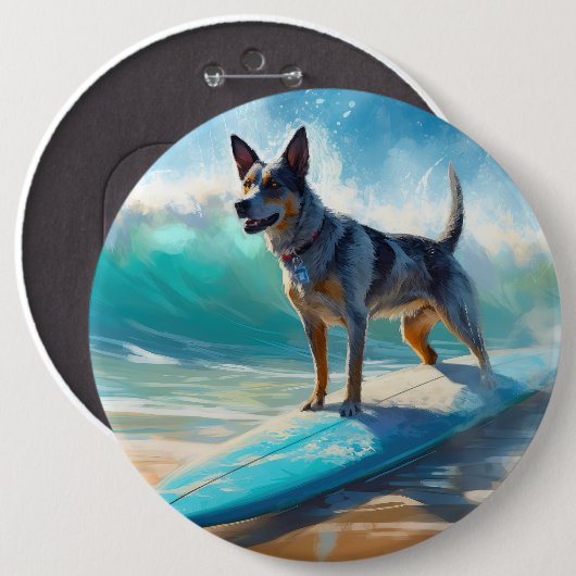 Badge Rond 15,2 Cm Blue Heeler Beach Surfing Peinture (Devant & derrière)