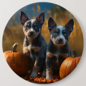 Badge Rond 15,2 Cm Blue Heeler Chiot Automne Citrouille de plaisir (Devant)