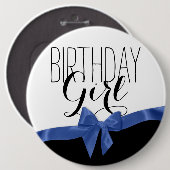 Badge Rond 15,2 Cm Blue Ribbon Bow Anniversaire fille (Devant & derrière)