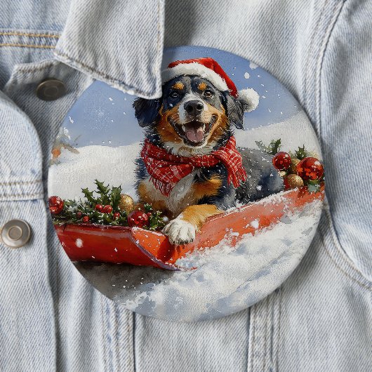 Badge Rond 15,2 Cm Bluetick Coonhound Dog dans Sledge Noël (En situation)