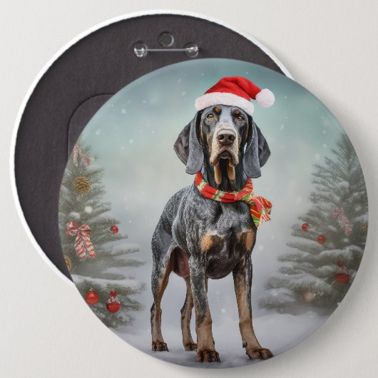 Badge Rond 15,2 Cm Bluetick Coonhound Dog en Noël de neige (Devant & derrière)