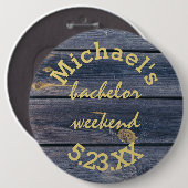 Badge Rond 15,2 Cm Bois Bleu Rustique | Monogramme Week-end Célibatai (Devant & derrière)
