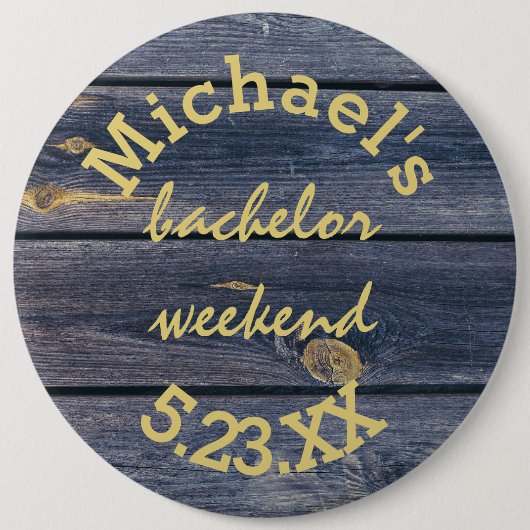 Badge Rond 15,2 Cm Bois Bleu Rustique | Monogramme Week-end Célibatai (Devant)