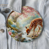Badge Rond 15,2 Cm Bois de printemps avec canard et faon/cerf (En situation)