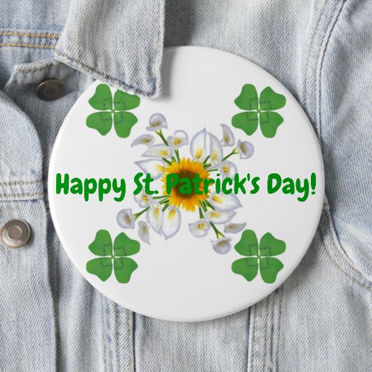 Badge Rond 15,2 Cm Bonne Saint Patrick ! Clover avec Calla (En situation)