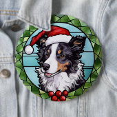 Badge Rond 15,2 Cm Border Collie Vitrail Noël (En situation)