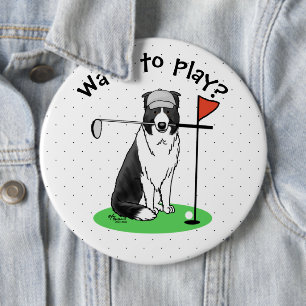 Badge Rond 15,2 Cm Bordure Collie Chien Jouer Golf (noir & blanc) Amu