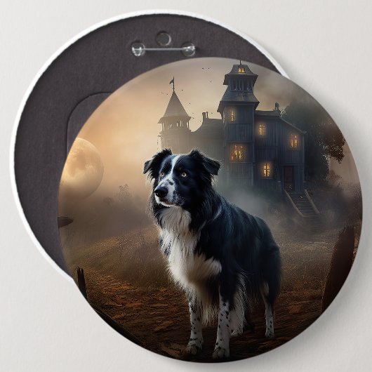 Badge Rond 15,2 Cm Bordure Collie Halloween effroi (Devant & derrière)