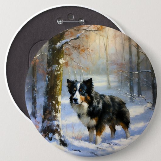 Badge Rond 15,2 Cm Bordure Collie Laisser neiger Noël (Devant & derrière)