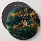 Badge Rond 15,2 Cm Bordure Collie Noël Festive Voyage (Devant & derrière)