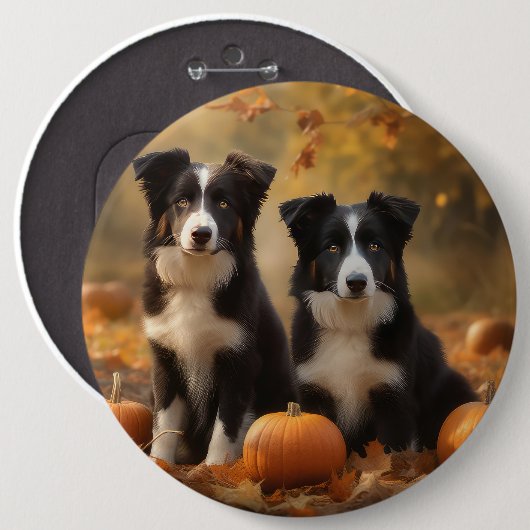 Badge Rond 15,2 Cm Bordure Collie Puppy Automne Citrouille de plaisir (Devant & derrière)