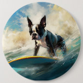 Badge Rond 15,2 Cm Boston Terrier Beach Surfing Peinture (Devant)