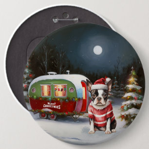 Badge Rond 15,2 Cm Boston Terrier Caravan Christmas Adventure