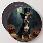 Badge Rond 15,2 Cm Boston Terrier Citrouille Halloween effroi (Devant & derrière)