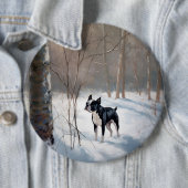 Badge Rond 15,2 Cm Boston Terrier Laisser neiger Noël (En situation)