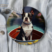 Badge Rond 15,2 Cm Boston Terrier sur une rame : une aventure Pittore (En situation)