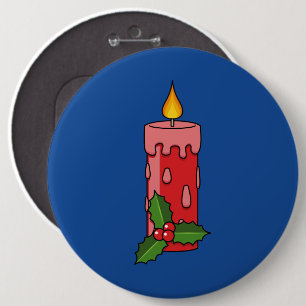 Badge Rond 15,2 Cm Bougie de Pilier Rouge de Noël avec Holly