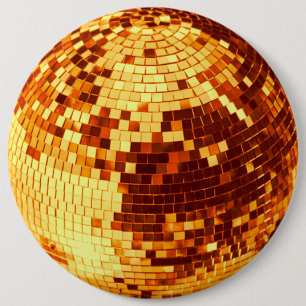 Badge Rond 15,2 Cm Boule disco rétro scintillement paillettes or anni