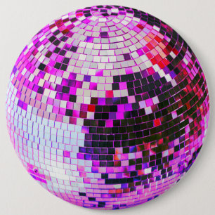 Badge Rond 15,2 Cm Boule disco rétro scintillement paillettes rose an